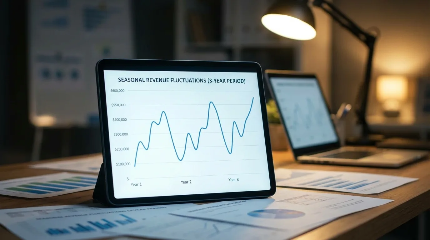Revenue seasonality illustrated: Notice the peaks and valleys throughout the year — key for accurate forecasting.