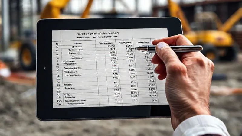 Photorealistic, professional photography, 8K, cinematic lighting, sharp focus, depth of field, shot on a high-end DSLR. A complex financial spreadsheet displaying multiple columns for 'Initial Remediation Estimate,' 'Contingency Fund,' 'Legal Fees,' 'Monitoring Costs,' and 'Projected Overruns' is shown on a tablet. Overlaid on the tablet is a hand holding a pen, highlighting the 'Contingency Fund' column, with a blurred background of construction equipment at a remediated site, symbolizing preparation for unexpected costs.