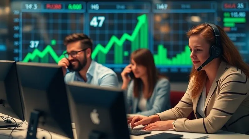 Photorealistic, professional photography, 8K, cinematic lighting, sharp focus, depth of field, shot on a high-end DSLR. A dynamic scene of a sales team on phones and computers, looking energized and focused, with a digital dashboard in the background showing rapidly increasing sales figures and green arrows, conveying immediate revenue acceleration.