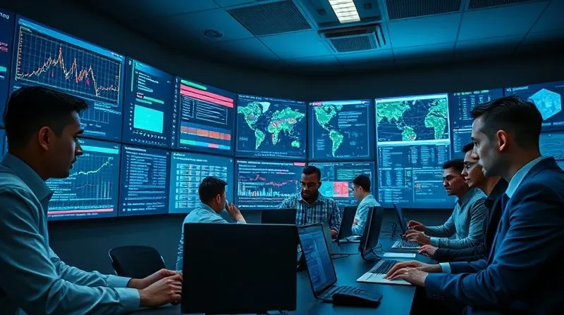 Photorealistic, professional photography, 8K, cinematic lighting, sharp focus, depth of field, shot on a high-end DSLR. A diverse team of cybersecurity and blockchain forensic experts in a modern, high-tech command center. They are intently focused on multiple large screens displaying complex blockchain transaction graphs, network maps, and incident timelines. The atmosphere is serious and collaborative, with some individuals pointing at data and others typing rapidly. Overhead, soft blue and green lights cast a glow, symbolizing digital security and analysis.