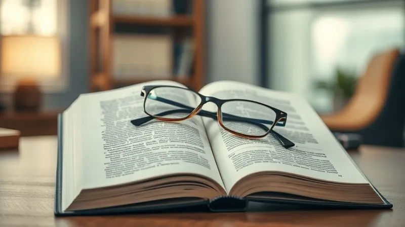 A photorealistic, professional photography shot of a legal textbook open to a section on 'Consumer Protection Law,' with a pair of reading glasses resting on it. The background is a softly blurred, warm-toned office environment, suggesting deep study and expertise. Cinematic lighting, sharp focus on the book's text, depth of field, 8K hyper-detailed, shot on a high-end DSLR.