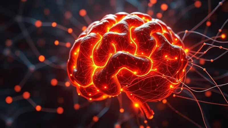 A photorealistic image of a complex, glowing neural network or AI brain, with data streams flowing around it, subtly hinting at potential vulnerabilities, cinematic lighting, sharp focus on the network, depth of field blurring the background, 8K hyper-detailed.
