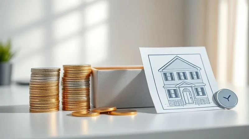 photorealistic, professional photography, 8K, cinematic lighting, sharp focus, depth of field, shot on a high-end DSLR. A graphic representation of different financial fee models: a stack of coins representing AUM fees, a subscription box for subscription fees, and a blueprint with a completed project for project-based fees. Each element is clearly distinguishable and visually appealing, arranged on a modern, minimalist desk. The lighting is bright and clear, emphasizing clarity and choice.