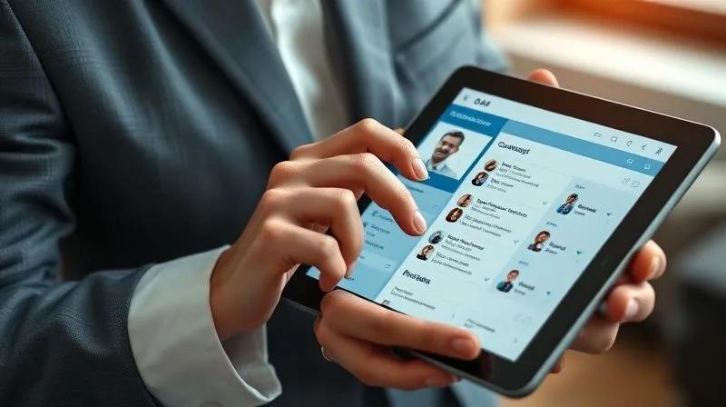 Photorealistic, professional photography, 8K, cinematic lighting, sharp focus, depth of field, shot on a high-end DSLR, a real estate agent meticulously organizing a CRM system on a tablet, with contact profiles and follow-up reminders visible, conveying diligent client management and strategic re-engagement.