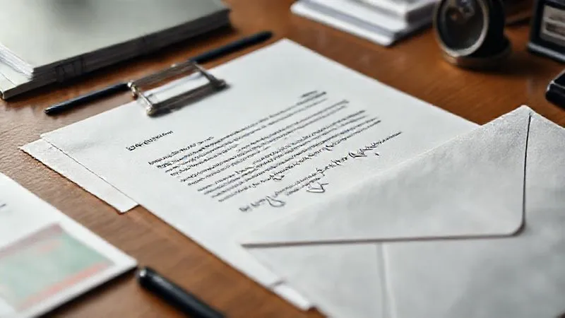 A photorealistic, professional photography, 8K, cinematic lighting, sharp focus, depth of field shot of a neatly organized desk with a signed letter addressed to the IRS, alongside supporting tax documents, a stamp, and an envelope ready for mailing. The scene conveys diligence and readiness to respond.