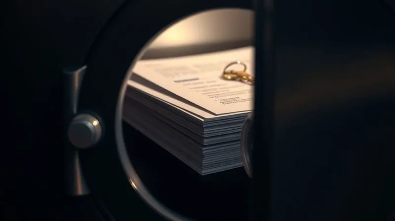 photorealistic, professional photography, 8K, cinematic lighting, sharp focus, depth of field, shot on a high-end DSLR, a secure vault door slightly ajar, with a stack of business documents and a key visible inside, symbolizing collateral and valuable assets protecting a business loan, strong, focused light on the documents, conveying security and trust.