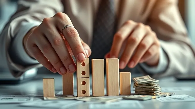 A photorealistic image of hands meticulously arranging dominoes, symbolizing a complex business process being streamlined and optimized for cash flow. The dominoes are moving smoothly and efficiently, leading to a visible pile of cash at the end. Cinematic lighting, sharp focus on the hands and dominoes, depth of field blurring a subtle office background, 8K hyper-detailed, shot on a high-end DSLR.