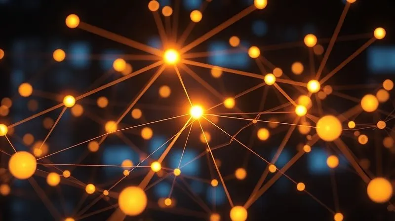 A photorealistic, professional photography image of a thriving, interconnected network of glowing lines and nodes, representing strong customer relationships and loyalty. A central, larger node emits a warm light, symbolizing the core product, with smaller nodes branching out, illustrating upselling and cross-selling. The background is a subtle, modern tech interface, 8K, cinematic lighting, sharp focus on the network, depth of field, shot on a high-end DSLR.
