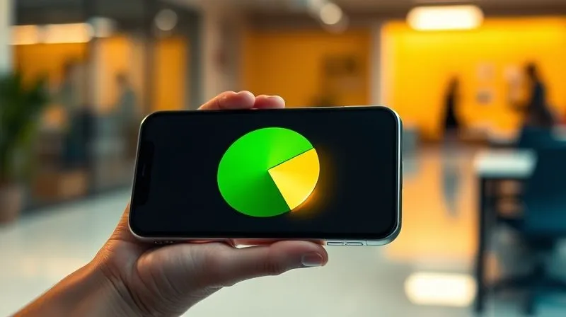 photorealistic, professional photography, 8K, cinematic lighting, sharp focus, depth of field, shot on a high-end DSLR, a sleek, modern smartphone screen displaying a challenger bank app. On the screen, a large, vibrant green pie chart segment represents 'Free Users,' while a significantly smaller, distinct golden segment represents 'Profitable Users.' The golden segment emits a subtle glow, visually emphasizing its value amidst the larger free base. The background is a blurred, dynamic office environment.